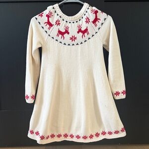 Hanna Andersson Ivory Dress with Red Reindeer Motif